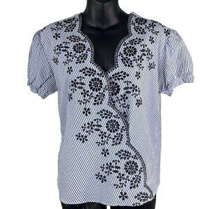 Zara Basic Seersucker Short Sleeve Floral Embroidered Wrap Front  Women’s XS